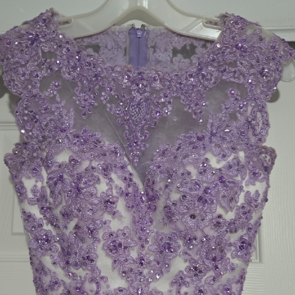 Purple Floral Two-Piece Prom Dress - Lavender Floral Ball Gown - Picture 2 of 10